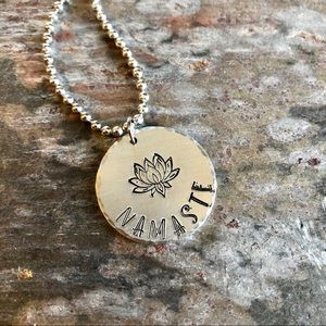 Hand Stamped NAMASTE Lotus Flower Yoga Necklace